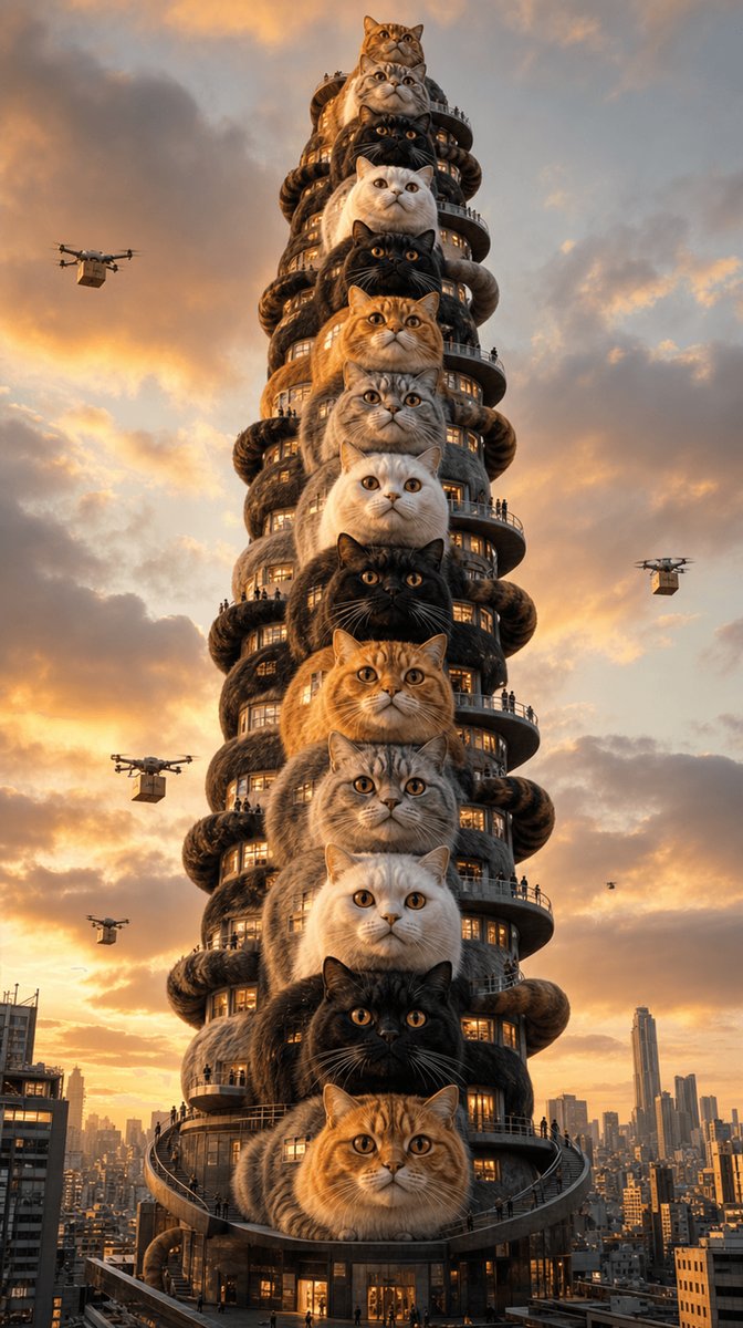 超现实东京猫咪摩天大楼 / Surreal Tokyo Cat Skyscraper，人像与摄影，人像、电影感、城市视觉，案例输出图 1