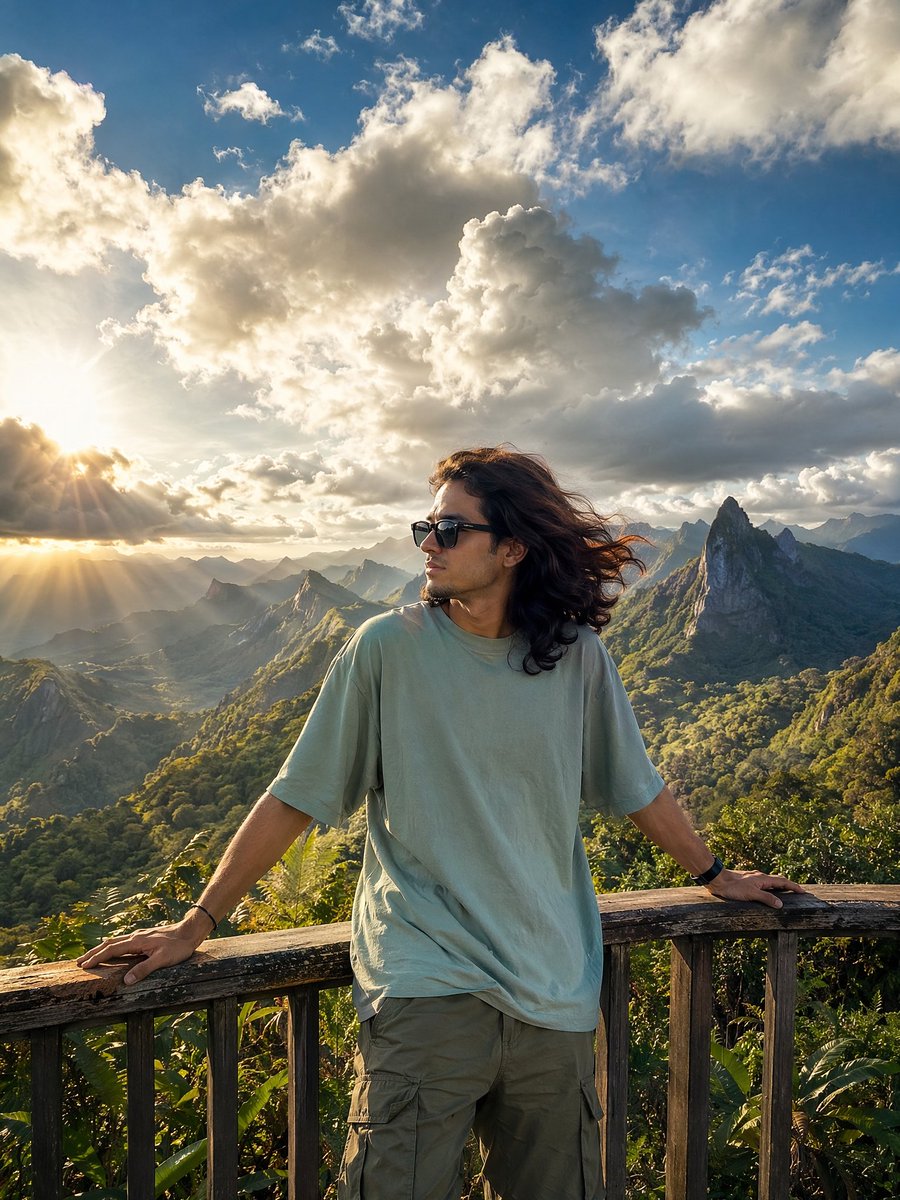 黄金时刻山顶观景台人像 / Golden Hour Mountain Viewpoint Portrait,人像与摄影,人像、电影感、城市视觉,案例输出图 1