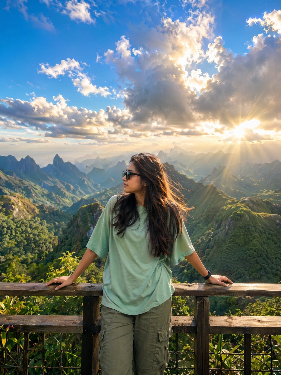 黄金时刻山顶观景台人像 / Golden Hour Mountain Viewpoint Portrait，人像与摄影，人像、电影感、城市视觉，案例输出图 2