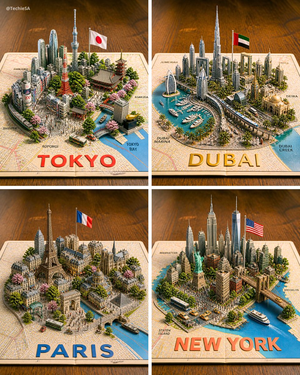 四款 3D 微缩城市地图 / Four 3D Miniature City Maps，人像与摄影，人像、城市视觉、排版，案例输出图 1