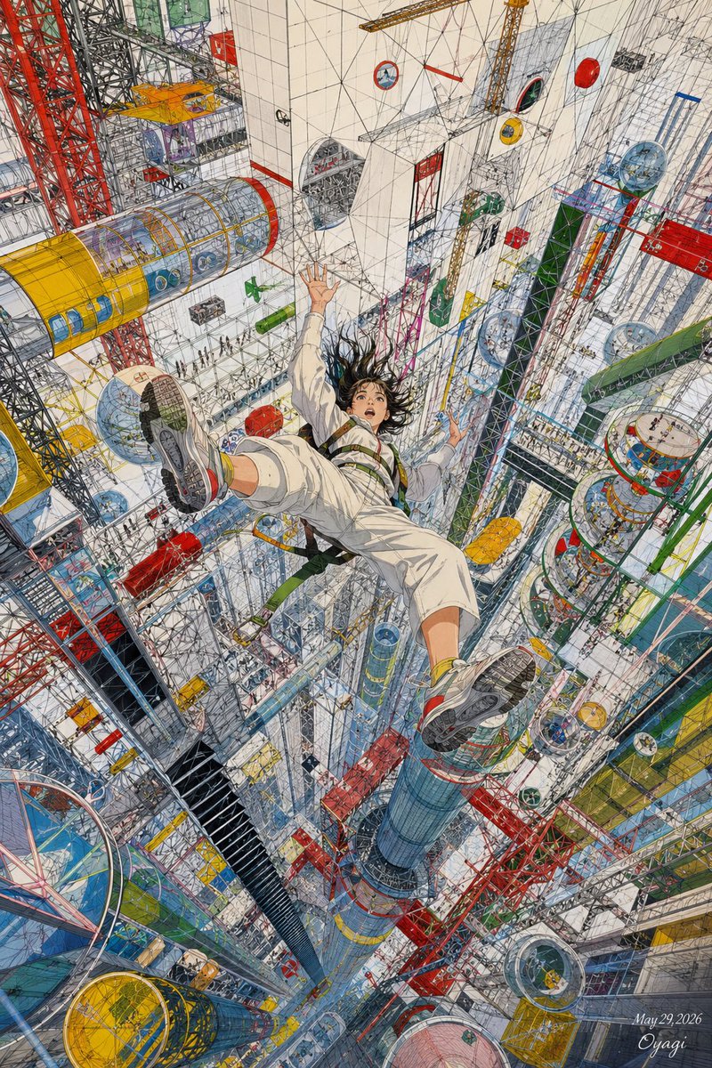 无尽巨型建筑自由落体 / Endless Megastructure Fall，角色设计，电影感、插画、角色，案例输出图 1