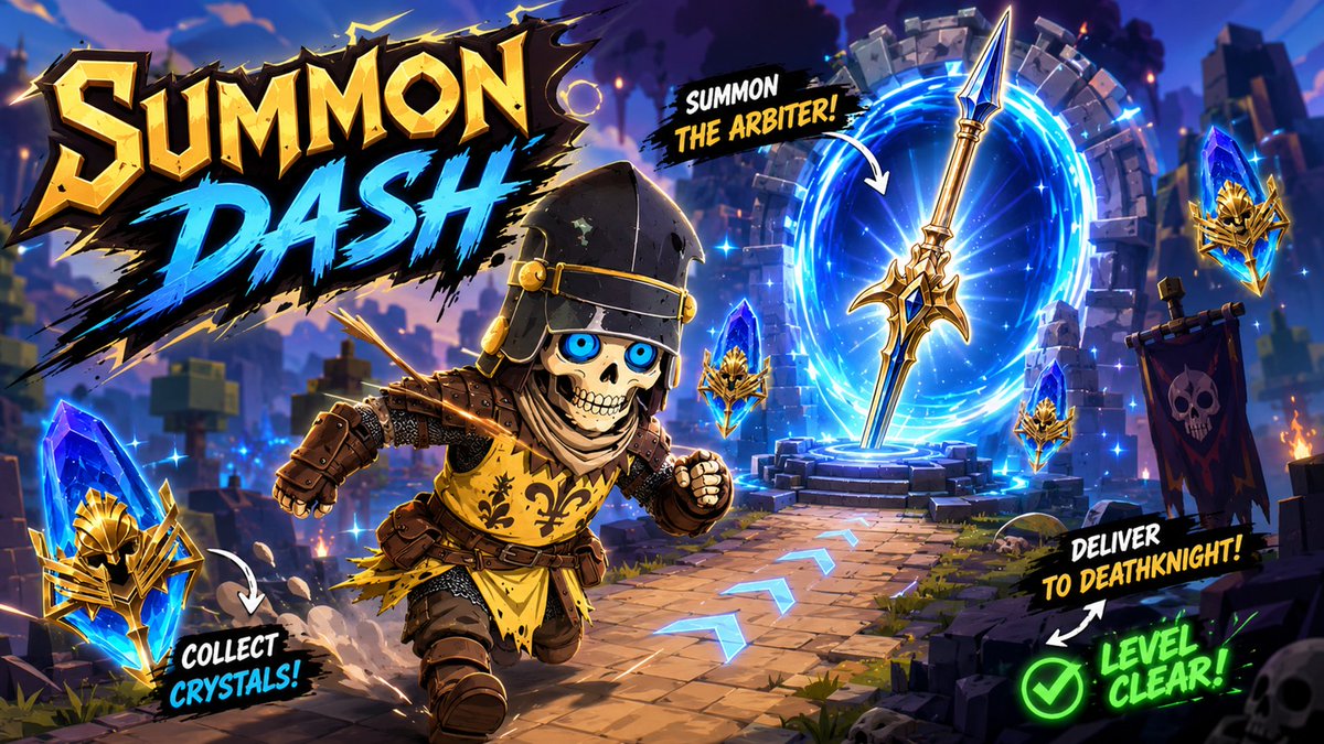 Summon Dash Roblox 奇幻风格缩略图 / Summon Dash Roblox Fantasy Thumbnail,UI 与社交媒体截图,霓虹、电影感、海报,案例输出图 1