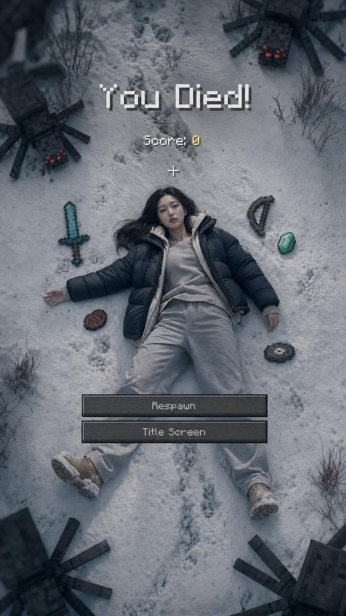 Minecraft 死亡界面肖像 / Minecraft Death Screen Portrait，UI 与社交媒体截图，人像、电影感、海报，案例输出图 2