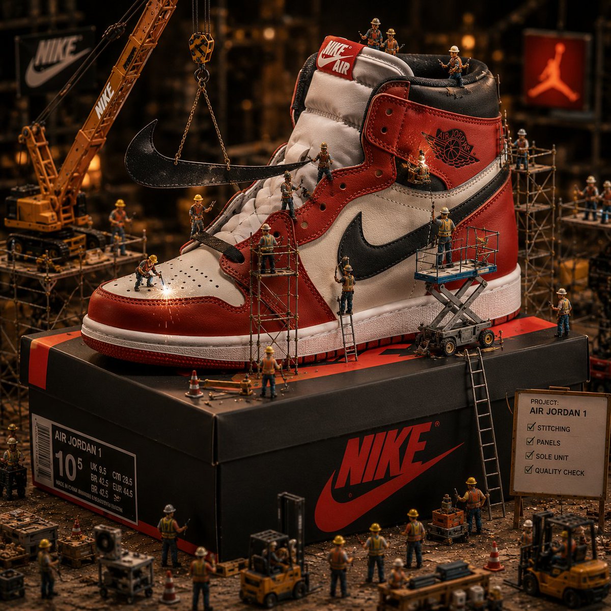 微缩建筑运动鞋场景 / Miniature Construction Sneaker Scene,人像与摄影,人像、电影感、产品图,案例输出图 1