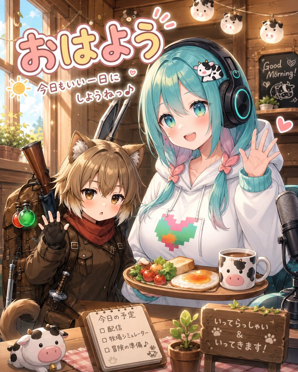 温馨动漫风早间直播 / Cozy Anime Morning Livestream,UI 与社交媒体截图,海报、插画、UI,案例输出图 1