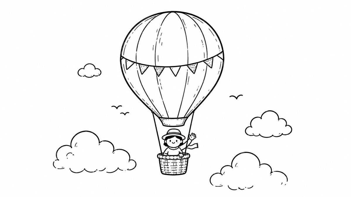 热气球涂色页 / Hot Air Balloon Coloring Page,海报与插画,海报、插画、极简,案例输出图 1