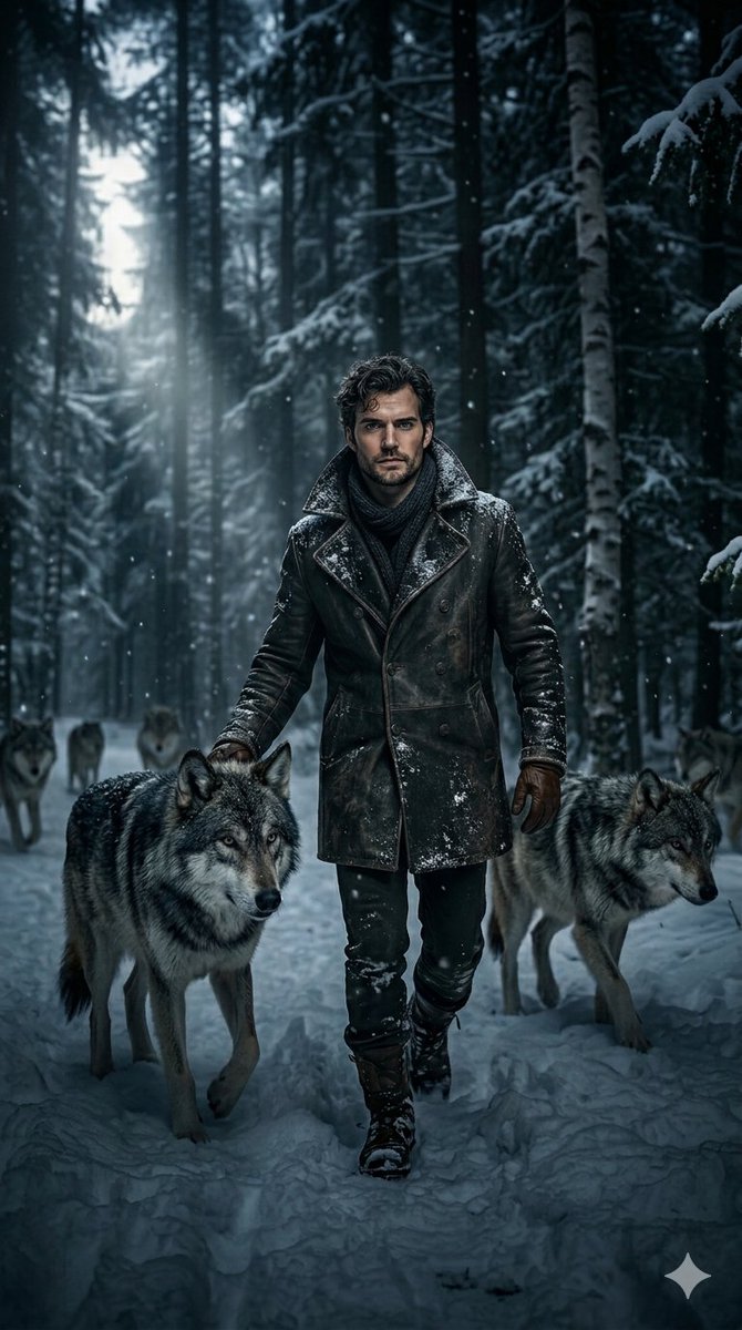 雪林中的男子与狼群 / Man and Wolves Snowy Forest，人像与摄影，人像、电影感、时尚，案例输出图 2