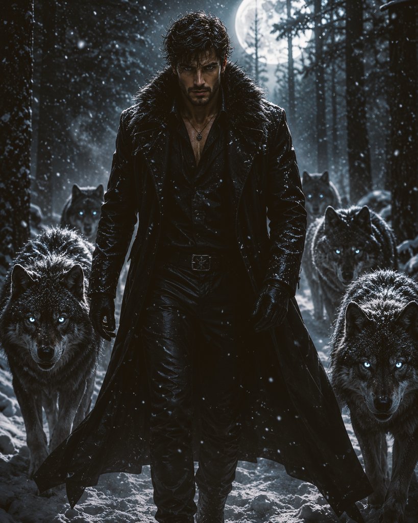 雪林中的男子与狼群 / Man and Wolves Snowy Forest,人像与摄影,人像、电影感、时尚,案例输出图 1
