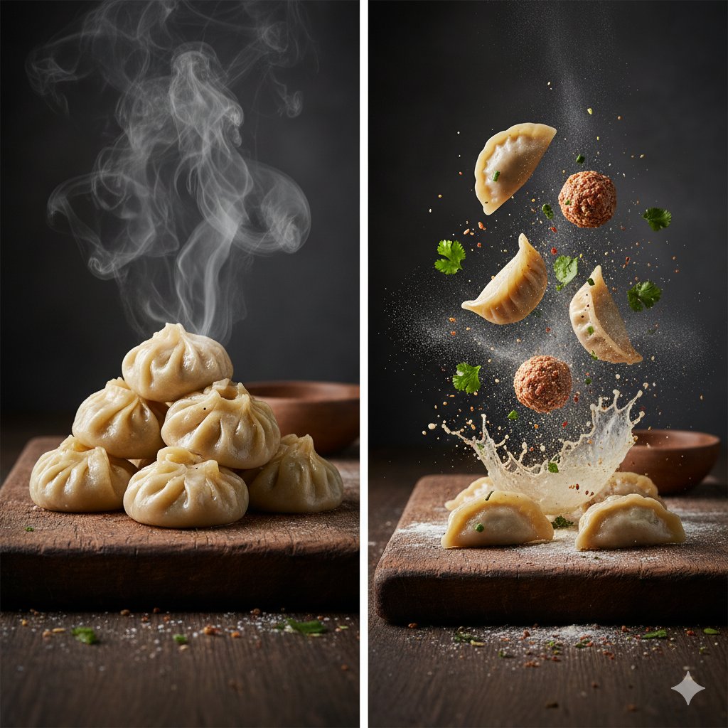电影级蒸饺摄影 / Cinematic Steamed Momo Photography,人像与摄影,人像、电影感、时尚,案例输出图 1