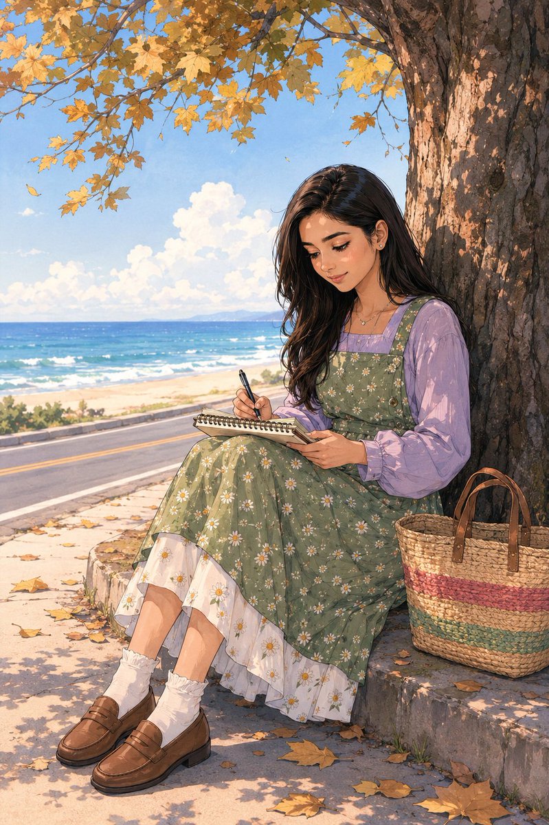 海边动漫少女速写 / Anime Girl Sketch by the Sea,角色设计,电影感、插画、角色,案例输出图 1