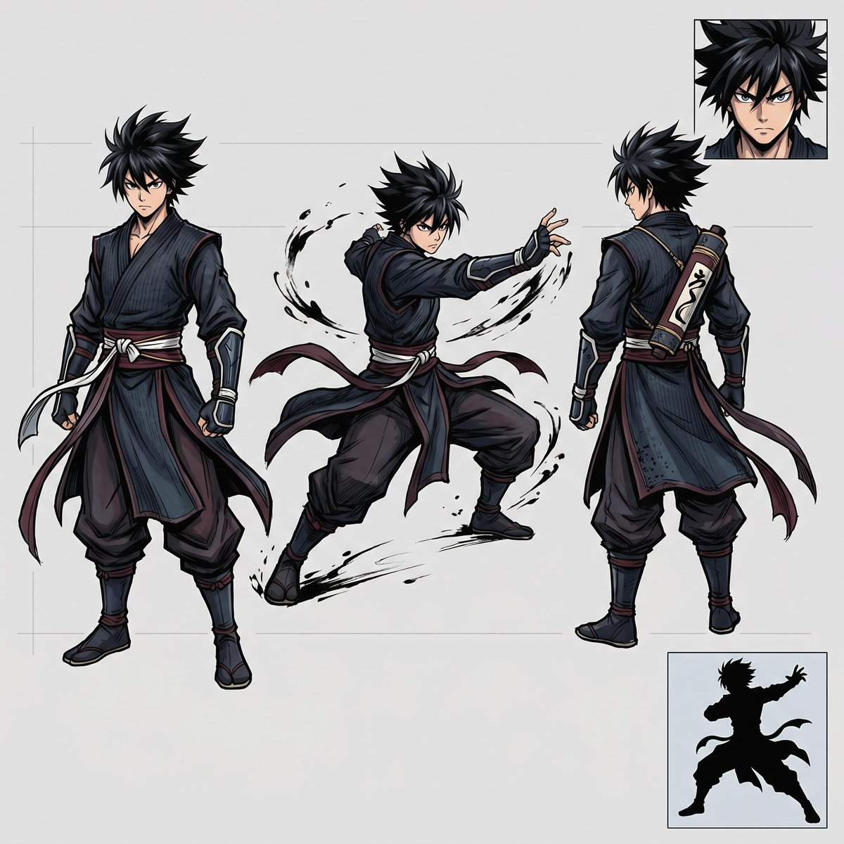 无面暗影忍者角色设计图 / Faceless Shadow Ninja Character Sheet，角色设计，插画、角色、二次元，案例输出图 1