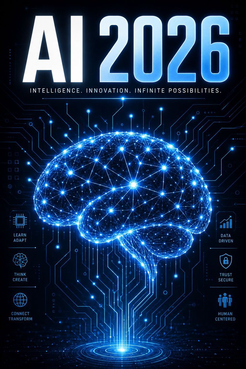2026 年未来感 AI 科技海报 / Futuristic AI 2026 Tech Poster,UI 与社交媒体截图,霓虹、人像、海报,案例输出图 1