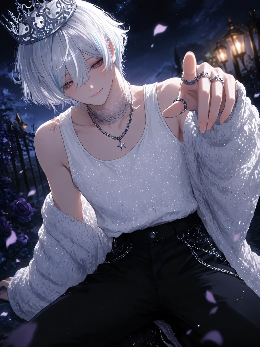 月光蕾丝王子肖像 / Moonlit Lace Prince Portrait，角色设计，人像、电影感、角色，案例输出图 1