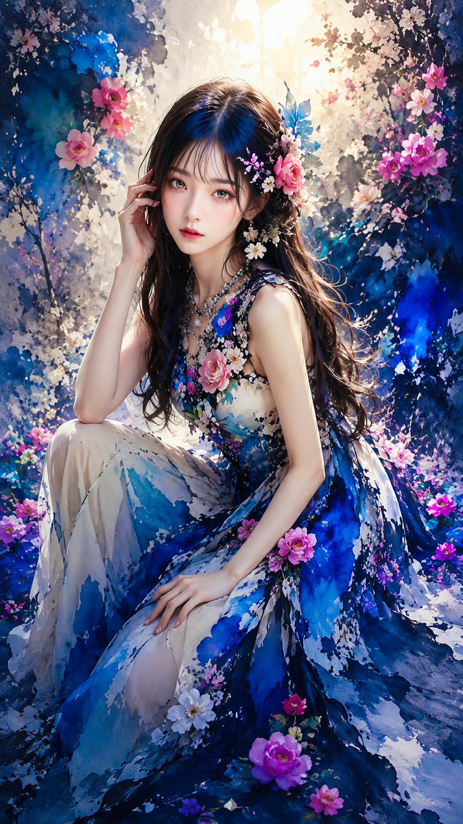 蓝色花卉幻想肖像 / Blue Floral Fantasy Portrait，人像与摄影，人像、电影感、时尚，案例输出图 4