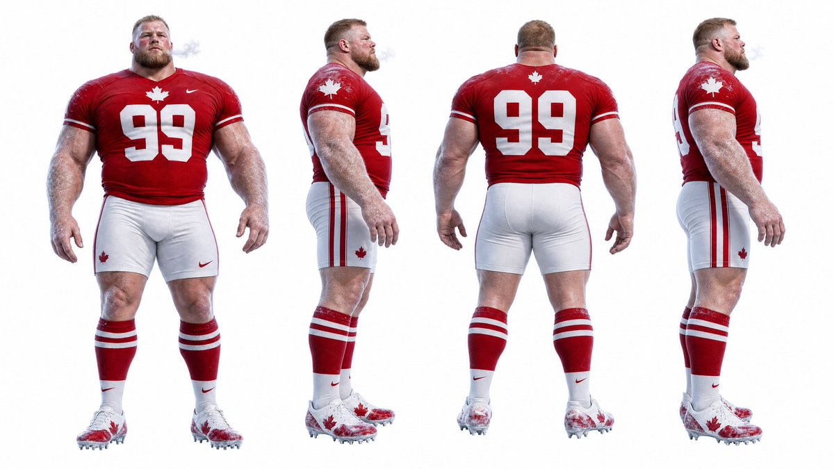 橄榄球运动员三视图参考表 / Football Player Turnaround Sheet,角色设计,插画、角色、城市视觉,案例输出图 1
