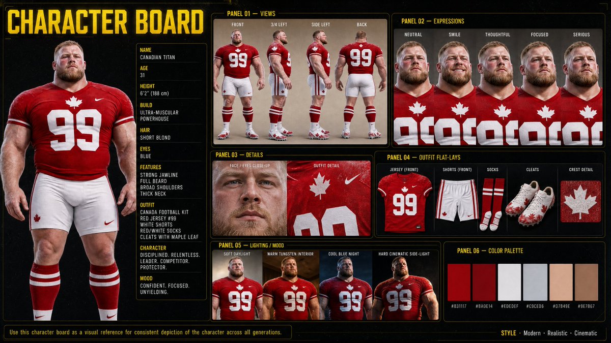 加拿大橄榄球角色项目 / Canadian Football Character Board,角色设计,人像、电影感、角色,案例输出图 1