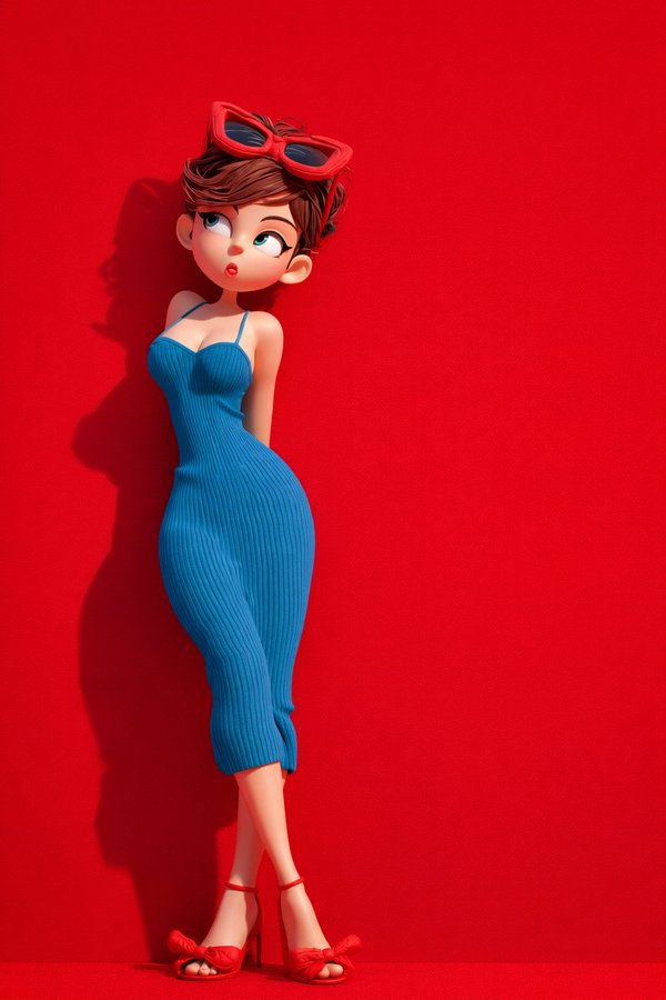 红蓝撞色高跟诱惑 / Red Blue Stiletto Seduction，角色设计，角色、角色设计，案例输出图 1