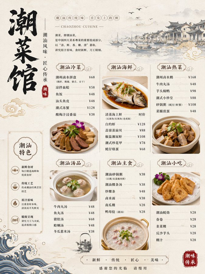 精美潮汕菜馆菜单图 / Exquisite Teochew Menu，海报与插画，海报、插画、海报与插画，案例输出图 1