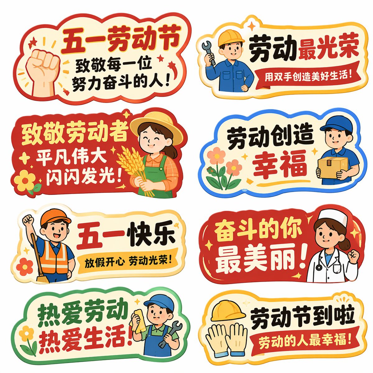 五一劳动节手举牌创意设计集 / Labor Day Sign Designs，海报与插画，海报、插画、排版，案例输出图 1