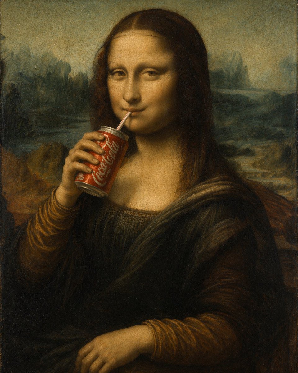 蒙娜丽莎畅饮可乐的趣味油画 / Mona Lisa Drinking Cola，海报与插画，海报、插画、海报与插画，案例输出图 1