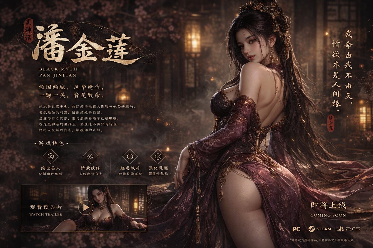 黑神话潘金莲绝美游戏封面 / Black Myth Pan Jinlian Cover，角色设计，角色、角色设计，案例输出图 1