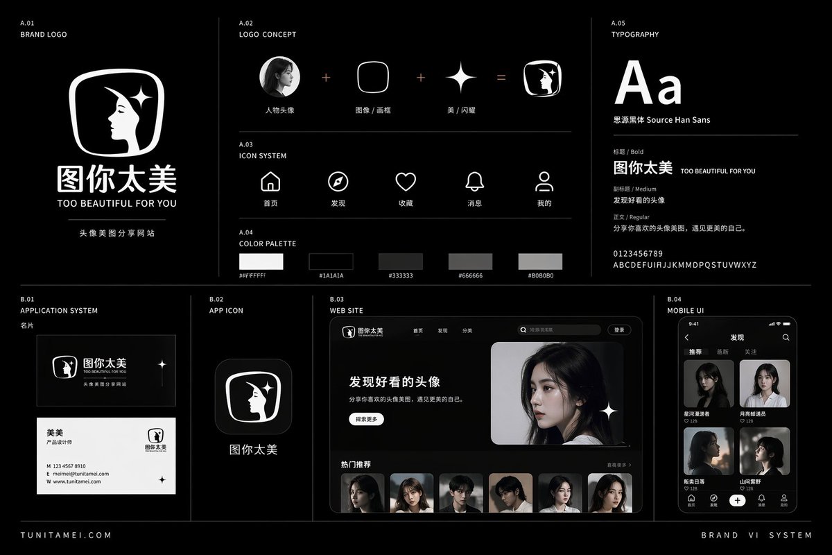 暗黑极简头像网站视觉设计 / Dark Minimal Avatar Vi，人像与摄影，人像、极简、人像与摄影，案例输出图 2