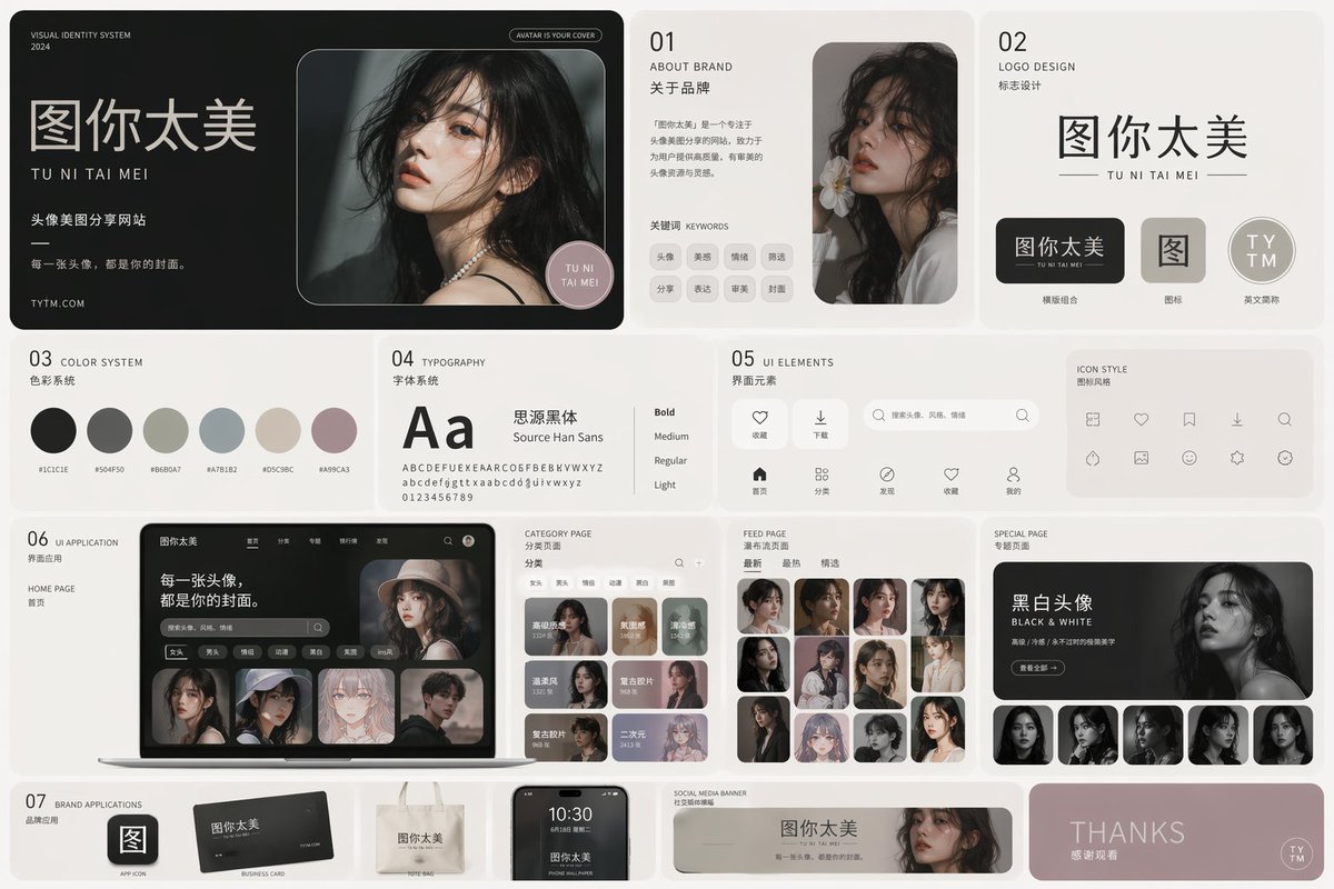 暗黑极简头像网站视觉设计 / Dark Minimal Avatar Vi，人像与摄影，人像、极简、人像与摄影，案例输出图 1