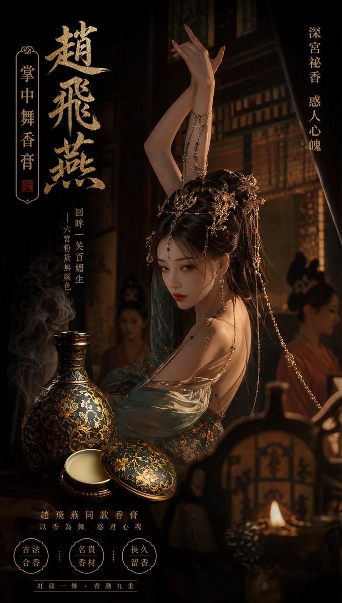 冷艳缠枝莲宫廷香膏广告 / Cold Interlocking Lotus Perfume，海报与插画，海报、插画、竖版，案例输出图 1