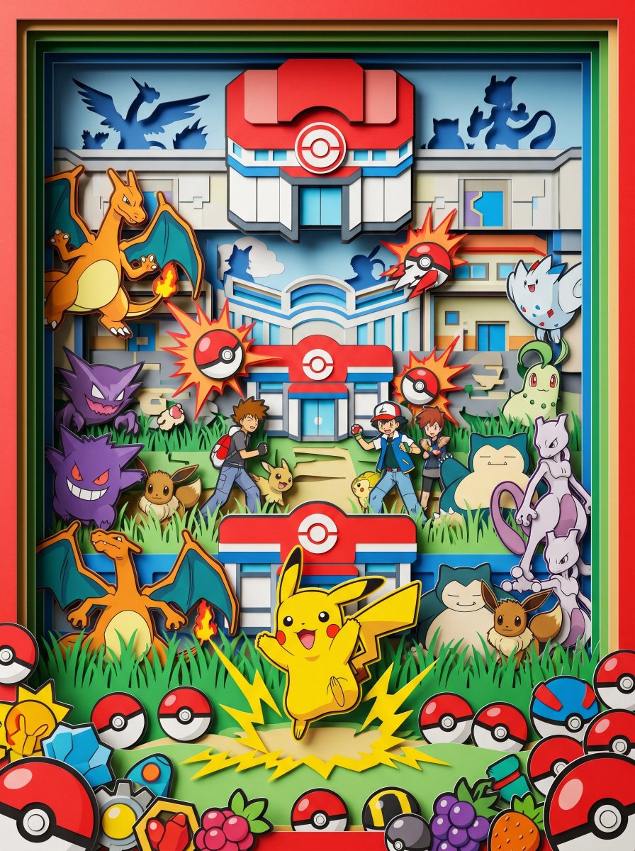 宝可梦立体纸雕奇幻世界 / Pokemon 3d Paper Diorama，海报与插画，海报、插画、海报与插画，案例输出图 1
