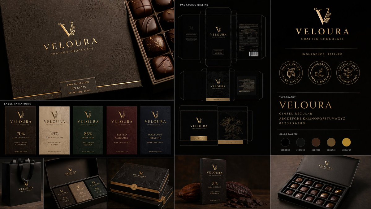 奢华巧克力包装设计全案 / Luxury Chocolate Packaging，UI 与社交媒体截图，电影感、UI、截图，案例输出图 1