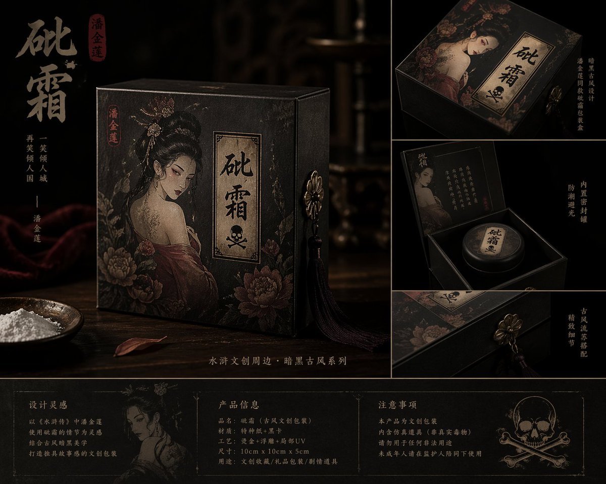 潘金莲砒霜古风暗黑包装盒设计 / Pan Jinlian Arsenic Packaging Design，海报与插画，海报、插画、产品图，案例输出图 1