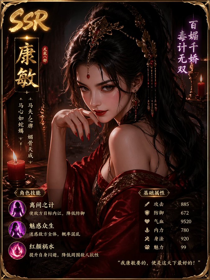 天龙八部康敏妖妇角色SSR卡 / Tianlongbabu Kang Min Card，角色设计，角色、角色设计，案例输出图 1