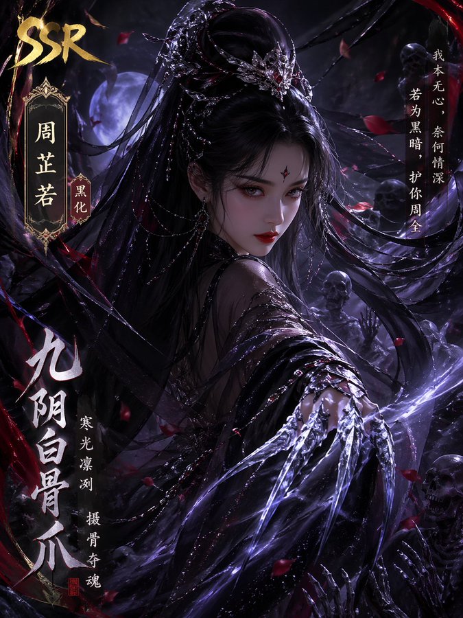 黑化周芷若SSR绝美立绘 / Dark Zhou Zhiruo Ssr，角色设计，插画、角色、角色设计，案例输出图 1