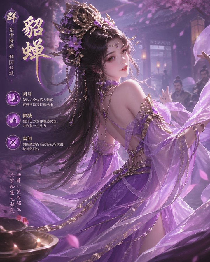 三国绝色貂蝉回眸立绘 / Three Kingdoms Diaochan Portrait，角色设计，人像、角色、角色设计，案例输出图 1