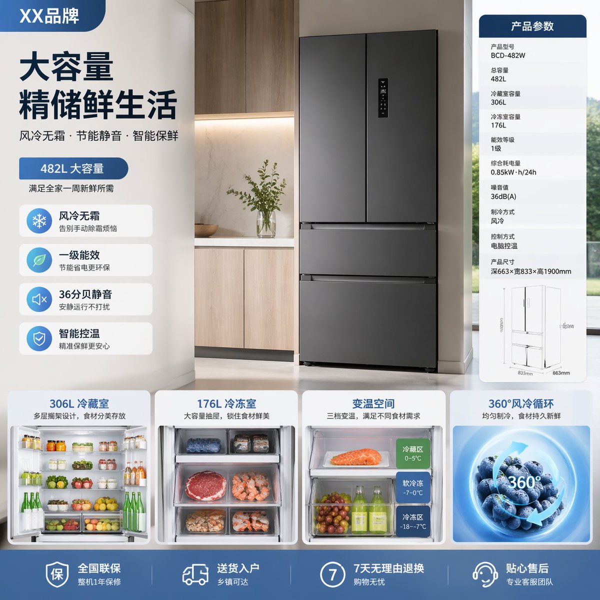 冰箱电商产品展示图 / Refrigerator Ecommerce Display，海报与插画，海报、插画、产品图，案例输出图 1