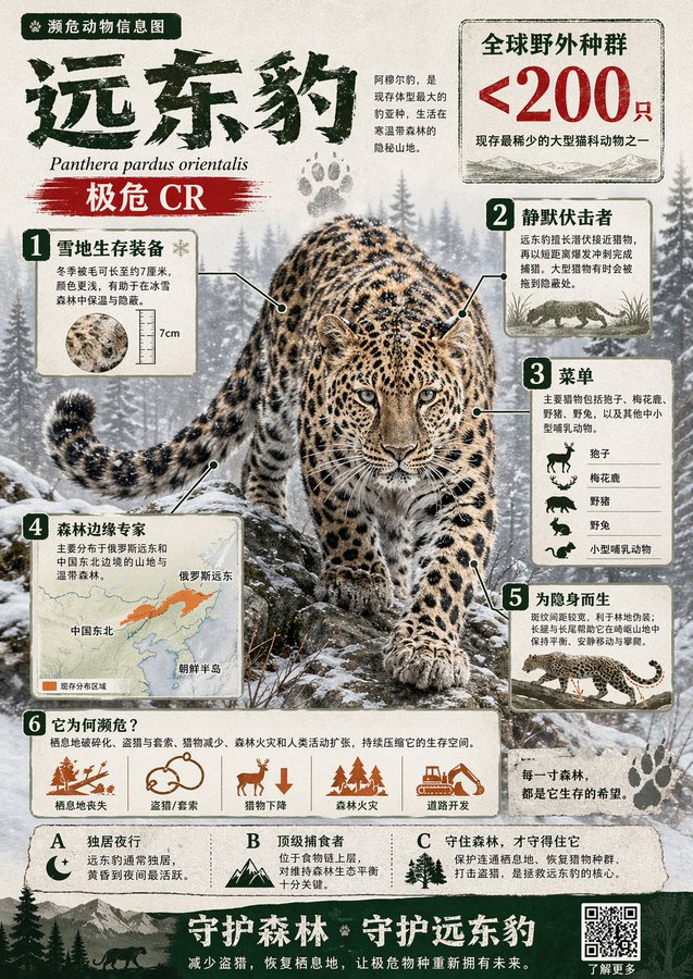 濒危动物科普信息图设计 / Endangered Animal Infographic，人像与摄影，人像、插画、信息图，案例输出图 1