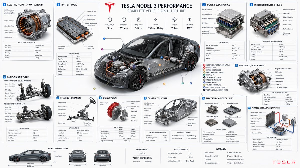 特斯拉核心零部件细节全景图 / Tesla Core Components，海报与插画，海报、插画、海报与插画，案例输出图 1