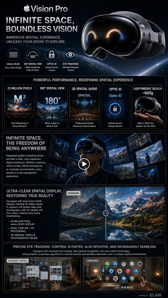 浩瀚无界苹果头显科技海报 / Boundless Apple Vision Poster，UI 与社交媒体截图，电影感、海报、UI，案例输出图 1