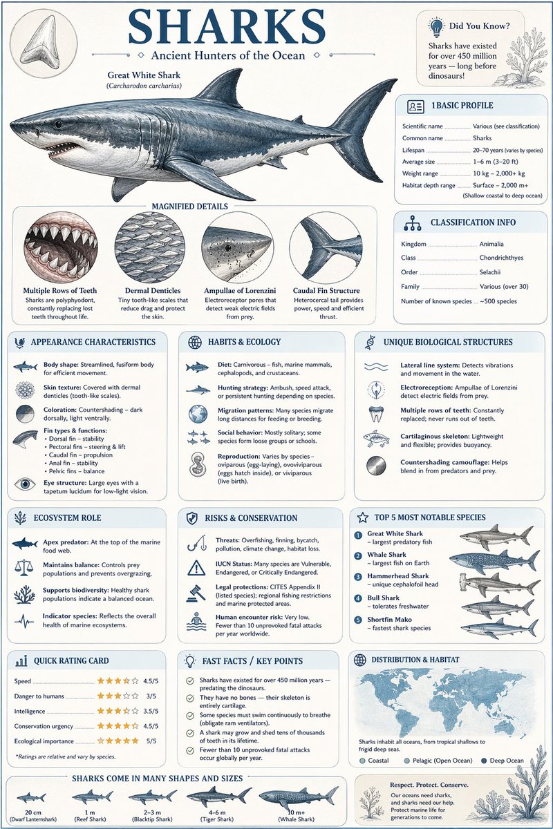 鲨鱼百科图鉴：深海霸主的全解密 / Shark Encyclopedia Secrets，模型对比与社区，人像、海报、插画，案例输出图 1
