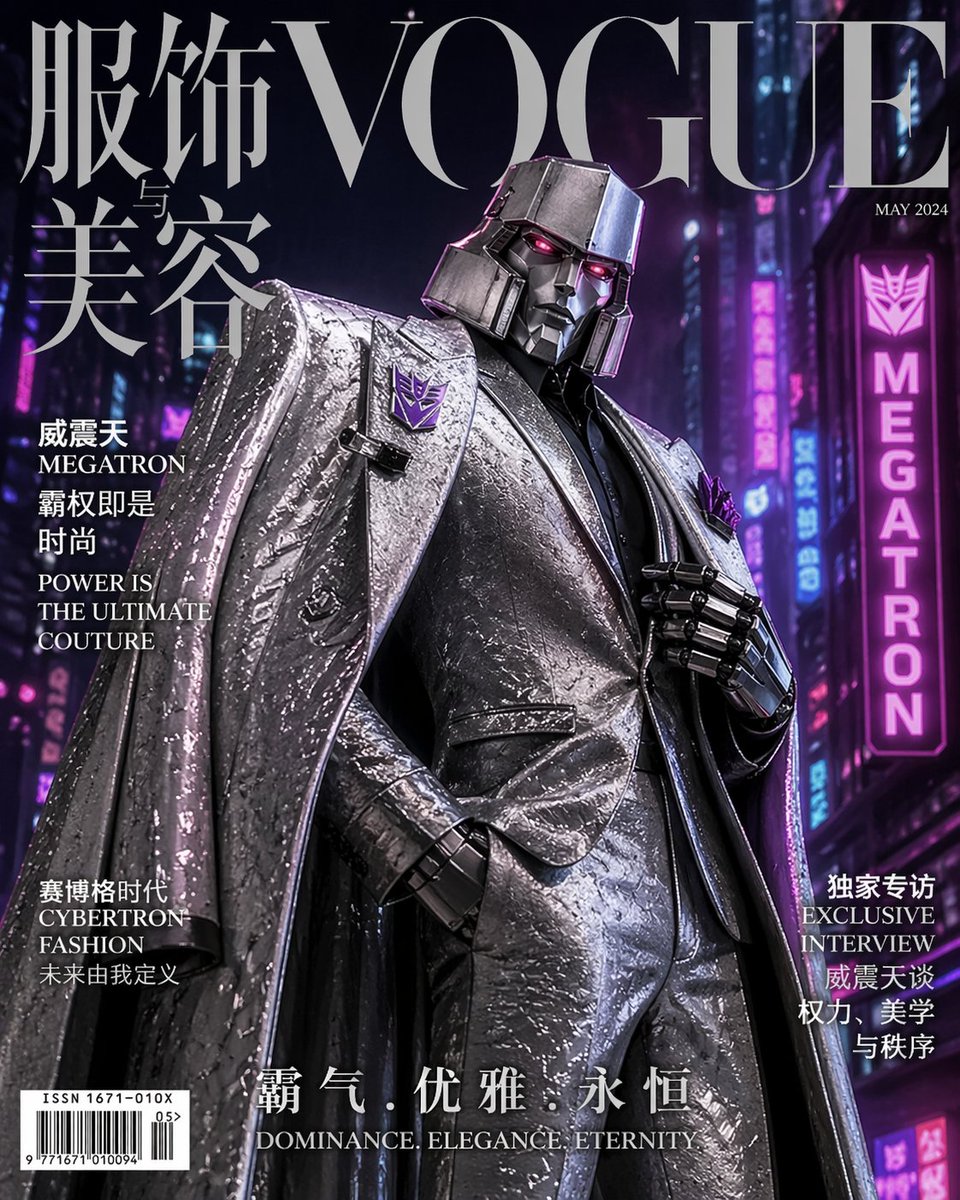威震天高定西装时尚大片 / Megatron Haute Couture Fashion，人像与摄影，霓虹、人像、时尚，案例输出图 1