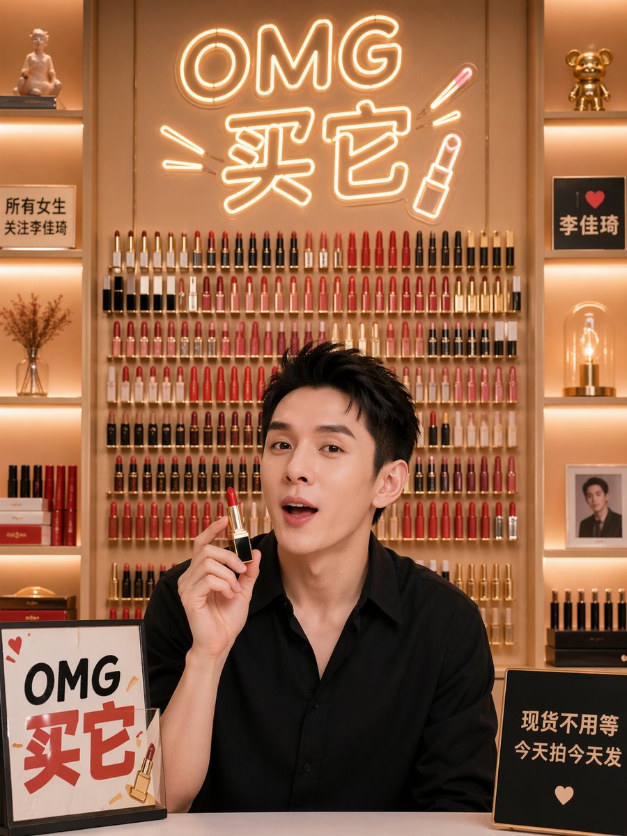 李佳琦口红矩阵直播间背景 / Lipstick Matrix Livestream，UI 与社交媒体截图，UI、截图、UI 与社交媒体截图，案例输出图 1