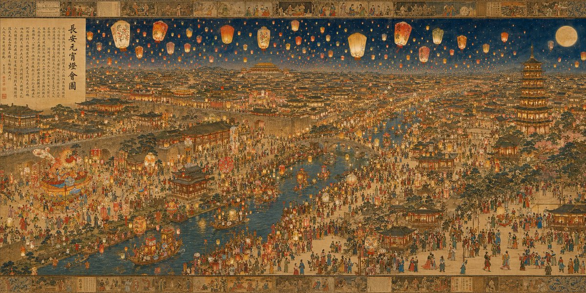 唐代长安元宵灯会全景图 / Tang Dynasty Lantern Festival Panorama，海报与插画，海报、插画、城市视觉，案例输出图 1