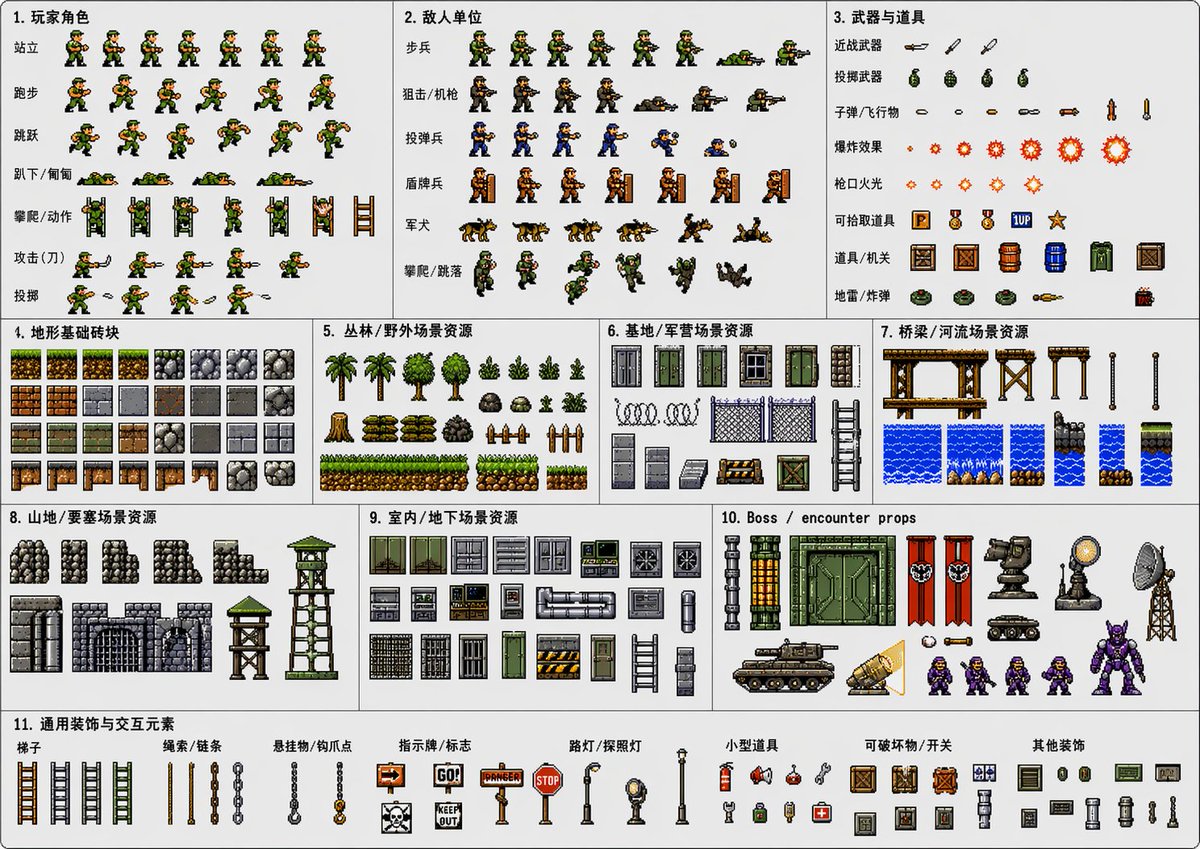 绿色兵团全场景像素素材大合集 / Green Beret Scene Assets，海报与插画，海报、插画、海报与插画，案例输出图 1