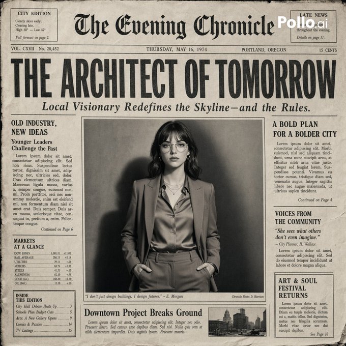 复古报纸主角头版设计 / Vintage Newspaper Front Page，角色设计，电影感、时尚、角色，案例输出图 1