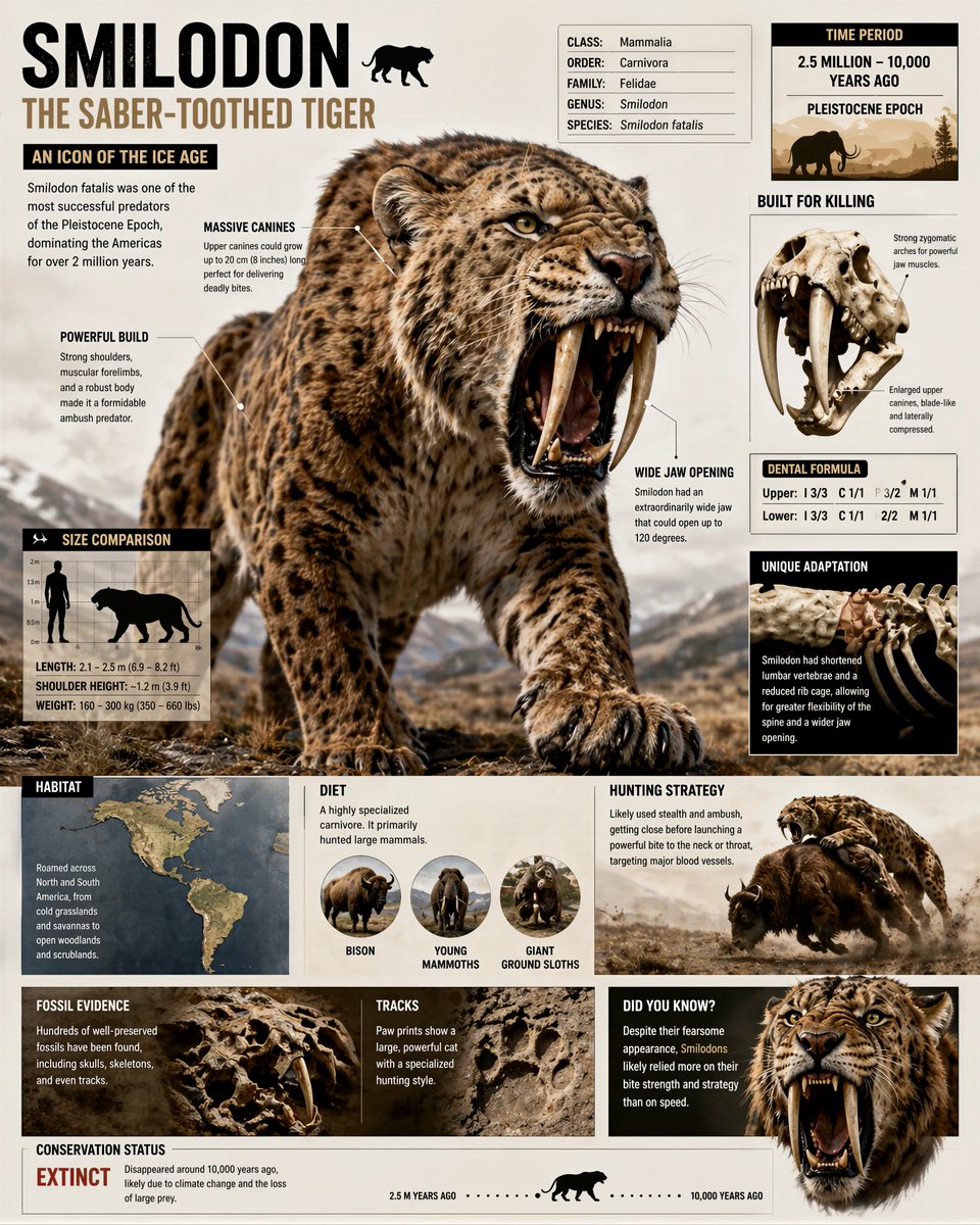 剑齿虎终极科学探索图鉴 / Smilodon Ultimate Science Guide，模型对比与社区，电影感、时尚、城市视觉，案例输出图 1