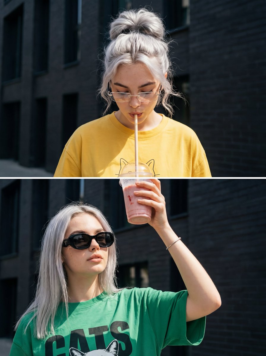 草莓奶昔双生少女拼接照 / Strawberry Milkshake Twins，人像与摄影，人像、时尚、极简，案例输出图 1