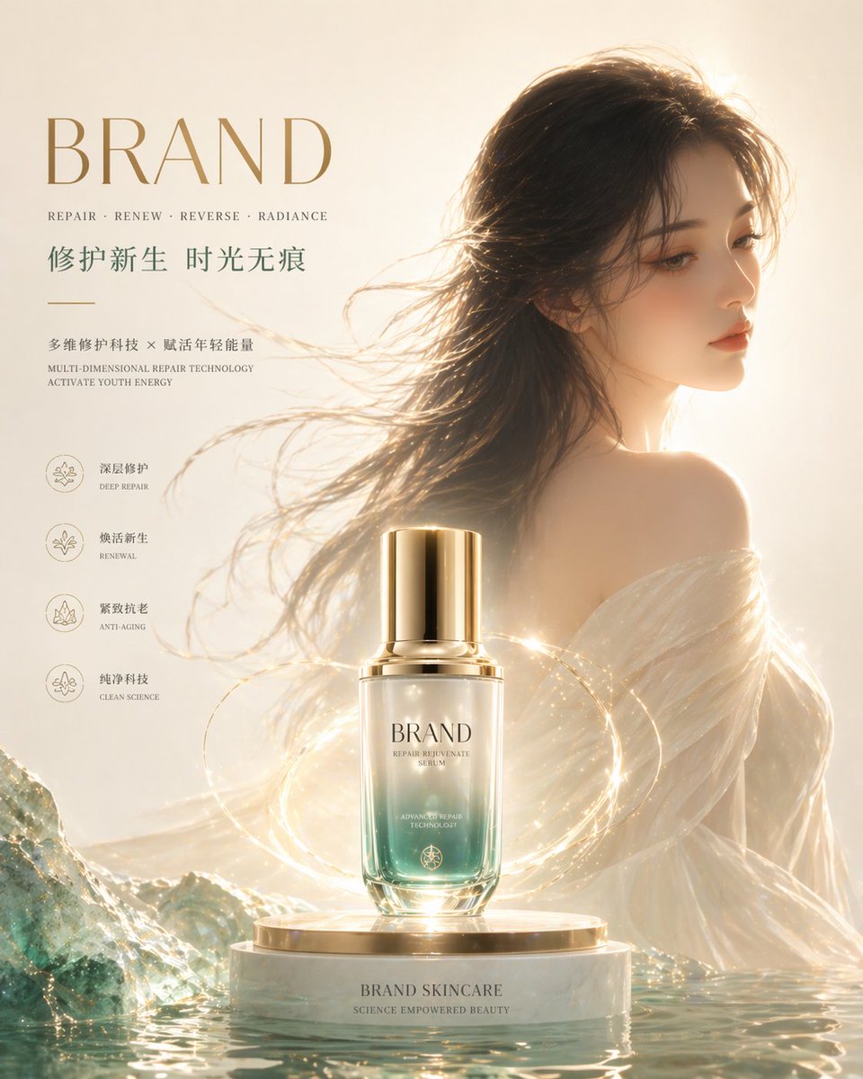 极简东方风高端精华海报 / Minimalist Oriental Essence Poster，角色设计，海报、角色、极简，案例输出图 1