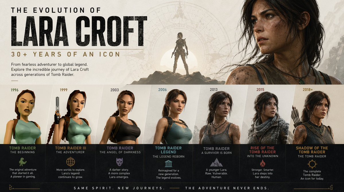 劳拉克劳馥的演变之旅海报 / Lara Croft Evolution Poster，海报与插画，海报、插画、海报与插画，案例输出图 1