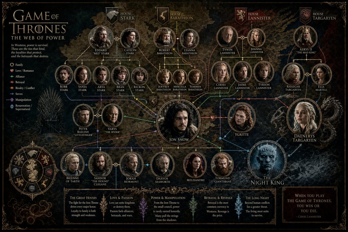 史诗级暗黑角色关系海报 / Epic Dark Character Poster，角色设计，人像、电影感、时尚，案例输出图 1