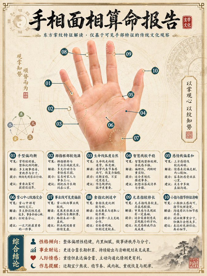 东方玄学命理深度解析图 / Oriental Metaphysics Report，UI 与社交媒体截图，海报、UI、截图，案例输出图 2